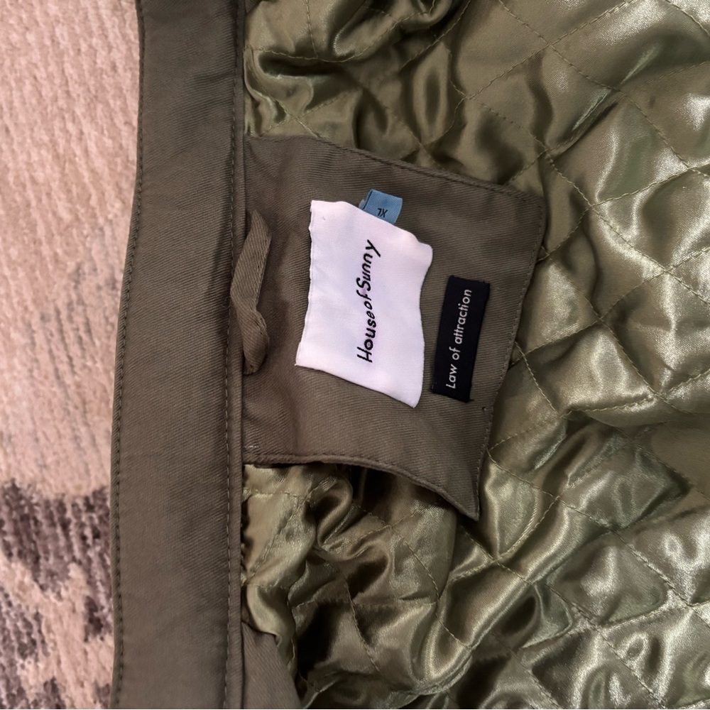House of Sunny Green and Cream Panel Bomber Jacket - Picture 3 of 6